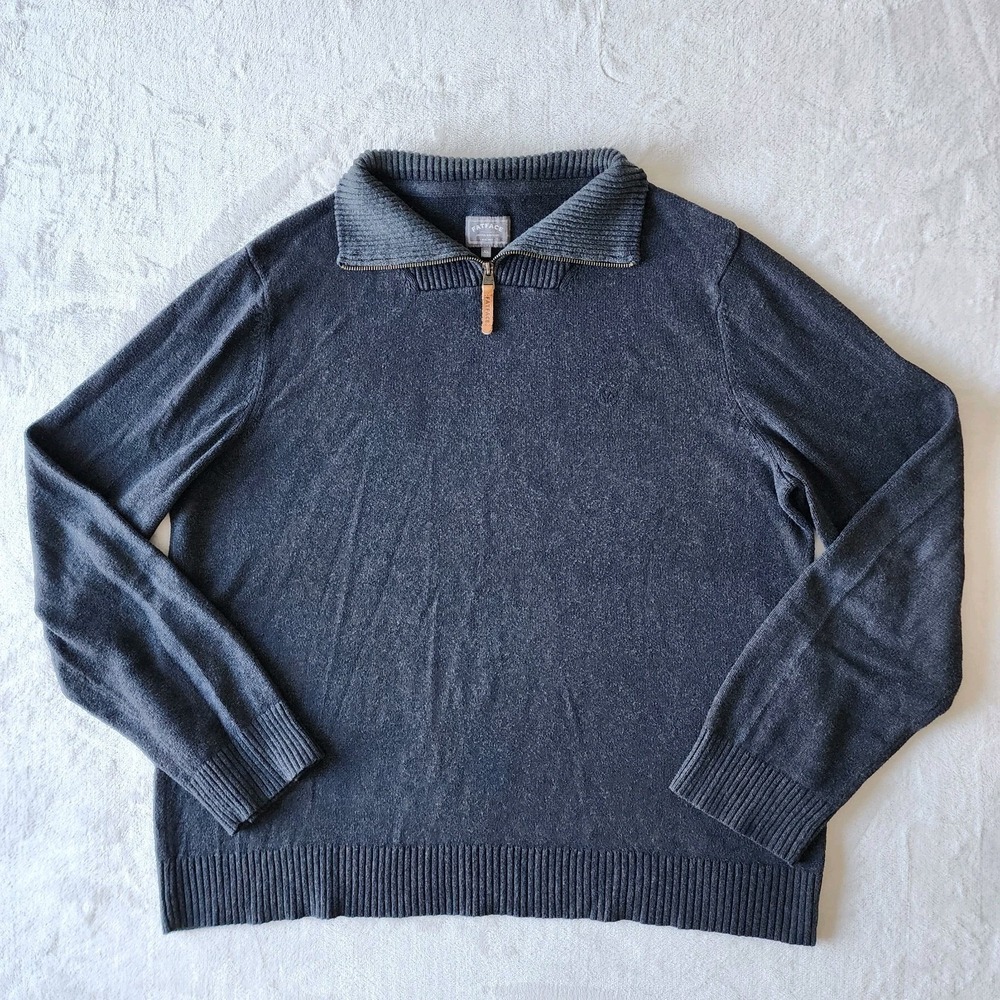 Fat‎ Face UK Knit Sweater Mens XL Cotton Cashmere Preppy 1/4 Zip Charcoal Grey
